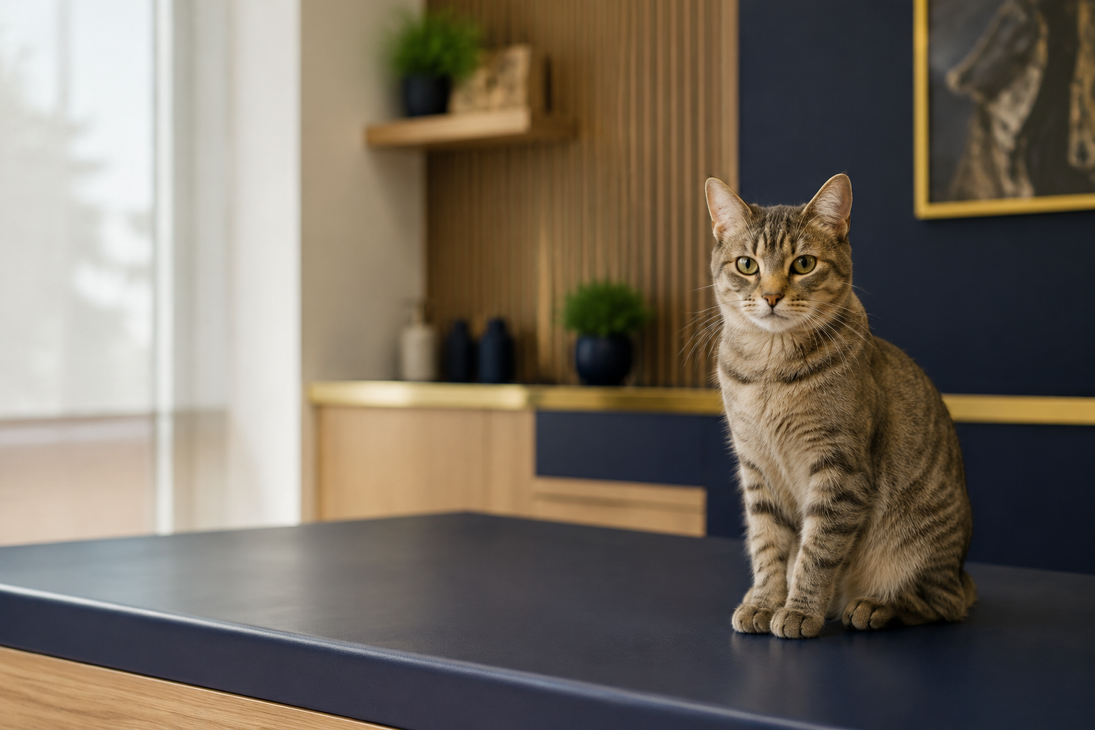 Gato tranquilo em um consultório veterinário felino